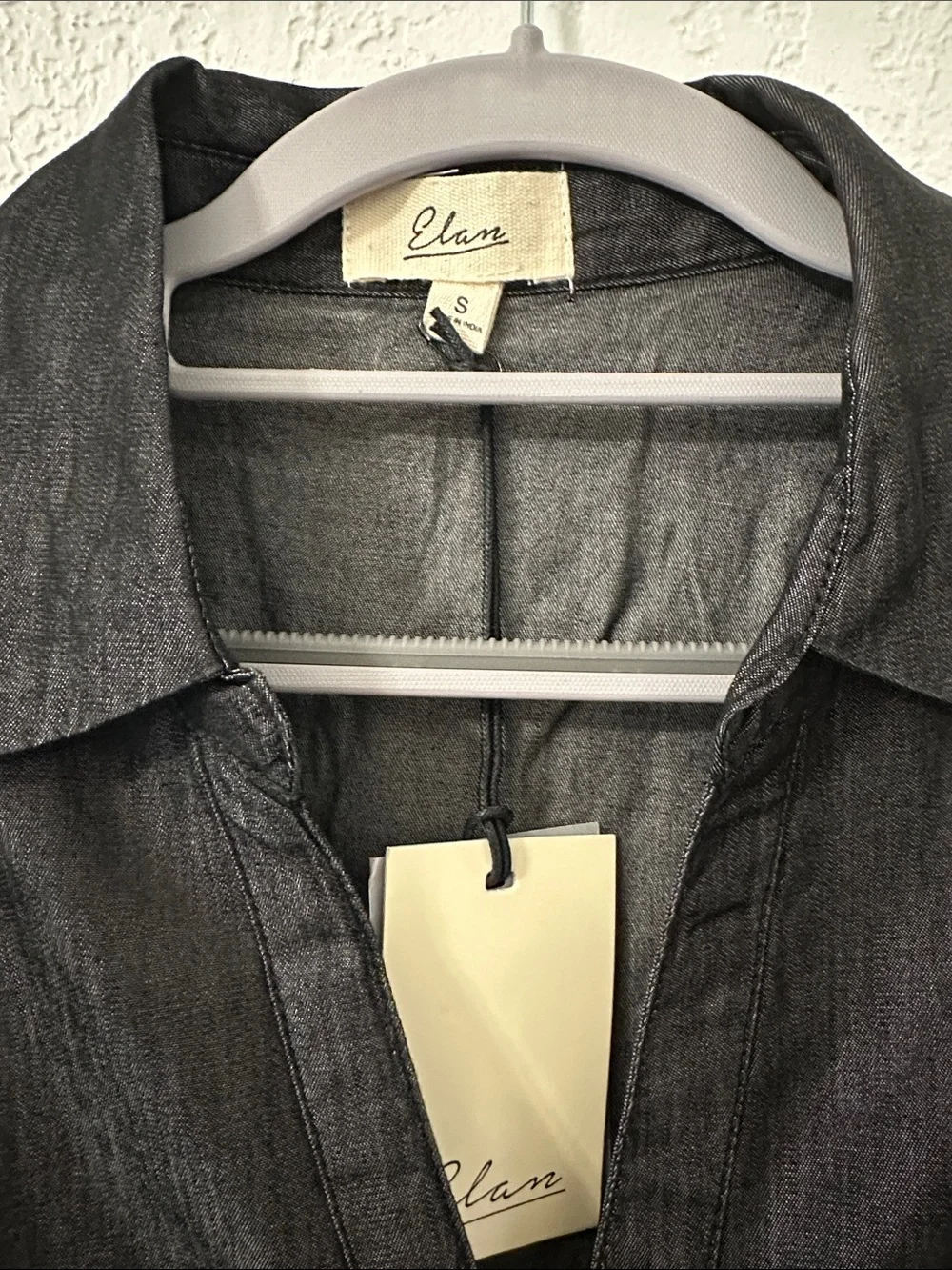 Elan Shimmery Charcoal Button-Up Shift Dress - Picture 2 of 5